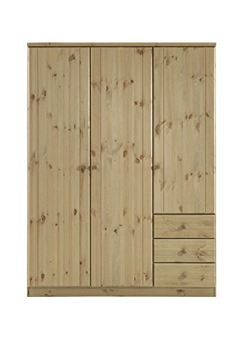 Steens Ribe Kleiderschrank, 3 Türen und 3 Schublade, 150 x 202 x 59 cm (B/H/T), Kiefer massiv, gelaugt/geölt