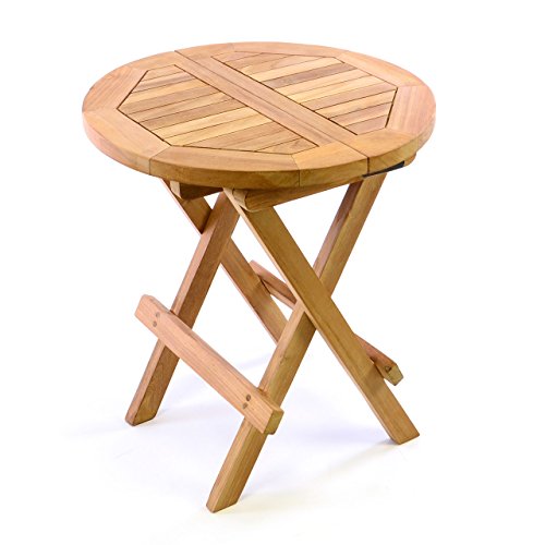 DIVERO Kindertisch Beistelltisch Balkontisch Teak Holz Tisch für Terrasse Balkon Garten – wetterfest klappbar behandelt – Ø 40 cm natur-braun