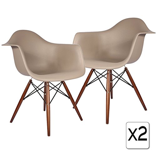 VERKAUF! 2 x Design-Stuhl Eiffel Stil Walnussholz Beine und Sitz Farbe Beige Taupe Mobistyl® DAWD-TA-2