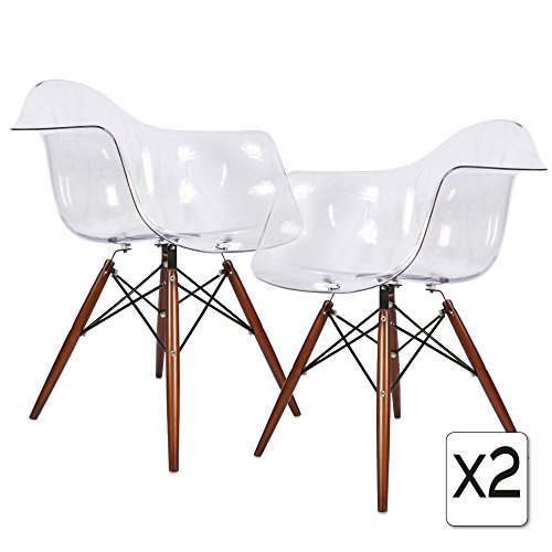 VERKAUF! 2 x Design-Stuhl Eiffel Stil Walnussholz Beine und Sitz Farbe Transparent Clear Mobistyl® DAWD-TC-2