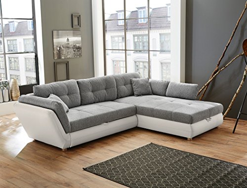Wohnlandschaft Jacobo 297x207 cm grau weiß Funktionssofa Eckcouch Polsterecke Bettkasten Couch Sofa Wohnzimmer