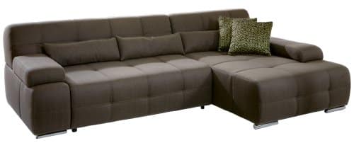 Cavadore Eckcouch Boogies mit Longchair rechts / Schlaf-Sofa mit ausziehbarem Bett und großer Liegefläche / Rückenecht / Inklusive Nierenkissen / Größe: 268x76x173 (BxHxT) / Farbe: Schlamm (braun)