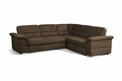 Cavadore Eck-Sofa Tuluza mit Bett / Moderne Eck-Couch mit Schlaffunktion grau / Größe: 262 x 87 x 233 cm (BxHxT) / Dunkelbraun