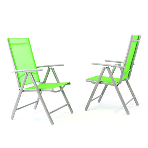 2er Set Klappstuhl Gartenstuhl Campingstuhl Liegestuhl in Komfortbreite – Sitzmöbel Garten Terrasse Balkon – klappbarer Stuhl aus Aluminium & Kunststoff - grün