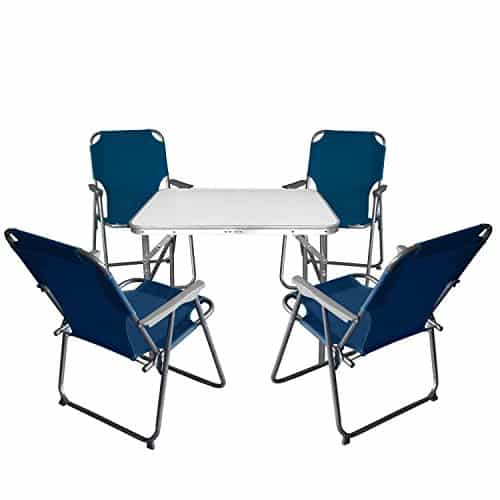 5tlg. Campingmöbel Set Klapptisch, Aluminium, 55x75cm + 4x Campingstuhl, blau / Strandmöbel Campinggarnitur Gartenmöbel