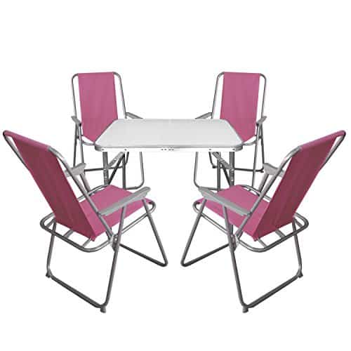 5tlg. Campingmöbel Set Klapptisch, Aluminium, 55x75cm + 4x Klappstuhl, pink - Campingstuhl Campingtisch Strandmöbel Campinggarnitur Gartenmöbel