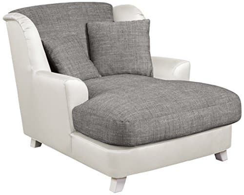 Cavadore XXL-Sessel Assado / Zweifarbiger Polstersessel in grau/weiß mit Holzfüßen, großer Sitzfläche, Polsterung und 2 weichen Zierkissen / 109x104x145 (BxHxT)