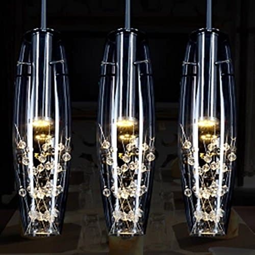 Lightess LED Hängeleuchte Kristall Glas- Pendelleuchte 3-flammig Hängelampe Höheverstallbar für Wohnzimmer, Schlafzimmer Restaurant Cafe Bar usw.（3*LED Lichtquelle enthalten）