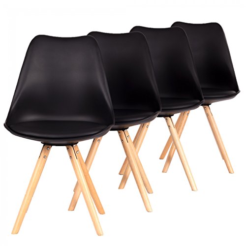 MY SIT Retro Stuhl Design Stuhl Esszimmerstühle Bürostuhl Wohnzimmerstühle Lounge Küchenstuhl Sitzgruppe 4er Set aus Kunststoff mit Rückenlehne MOOL in Schwarz