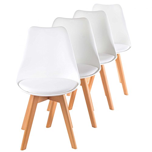 MY SIT Retro Stuhl Design Stuhl Esszimmerstühle Bürostuhl Wohnzimmerstühle Lounge Küchenstuhl Sitzgruppe 4er Set aus Kunststoff mit Rückenlehne ZURA in Weiß
