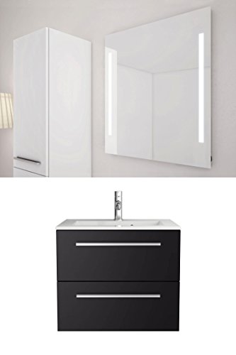 Sieper Libato Waschtischunterschrank + Leuchtspiegel - 60 cm 90 cm 120 cm Breit - weiß und anthrazit Hochglanz - Badmöbel Badezimmermöbel Waschtisch Unterschrank Badmöbel Set …