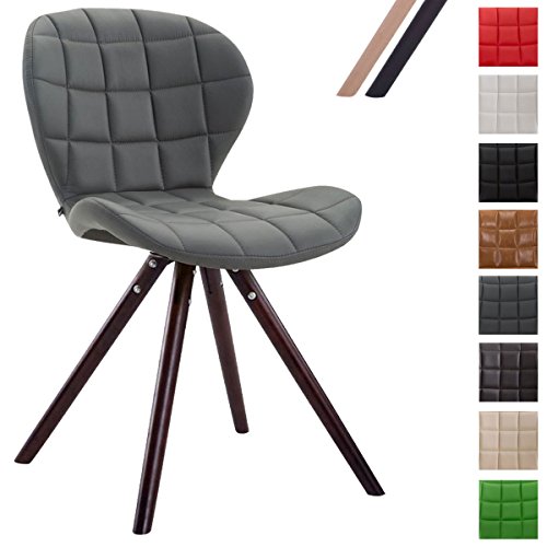 CLP Design Retro-Stuhl ALYSSA, Bein-Form rund, Kunstleder-Sitz gepolstert, Lounge-Sessel, Buchenholz-Gestell, Grau, Gestellfarbe: Cappuccino