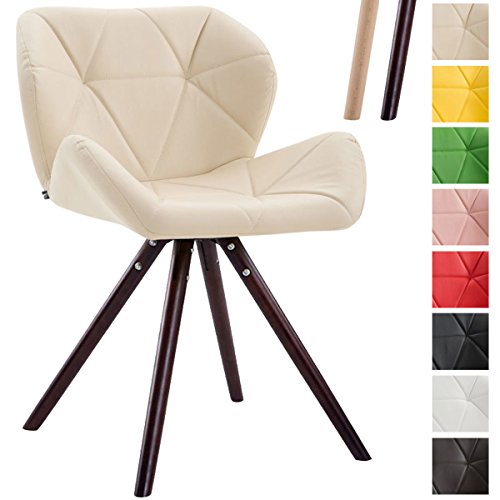CLP Design Retro-Stuhl TYLER, Bein-Form rund, Kunstleder-Sitz gepolstert, Buchenholz-Gestell, Creme, Gestellfarbe: Cappuccino