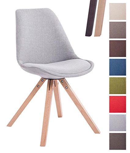 CLP Design Retro-Stuhl TOULOUSE SQUARE, Stoffbezug gepolstert Grau, Holzgestell Farbe natura, Bein-Form eckig