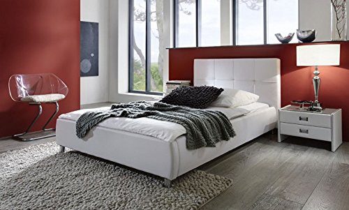 SAM® Polsterbett 100x200 cm, weiß, Bett mit gepolstertem, hohen Kopfteil, abgestepptes Design [521665]
