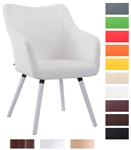 CLP Design Besucher-Stuhl MCCOY V2 mit Kunstlederbezug, max. Belastbarkeit 160 kg, Esszimmerstuhl mit Holzgestell, gepolstert Weiß, Gestellfarbe: weiß