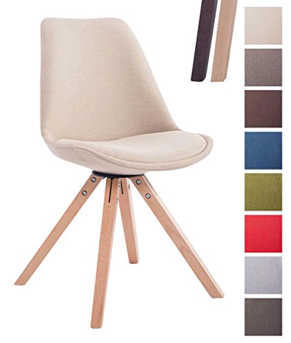 CLP Design Retro-Stuhl TOULOUSE SQUARE, Stoffbezug gepolstert Creme, Holzgestell Farbe natura, Bein-Form eckig