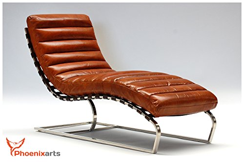 Chaise Echtleder Vintage Leder Relaxliege Braun Design Recamiere Liege Sessel Chaiselongue Ledersessel NEU 536