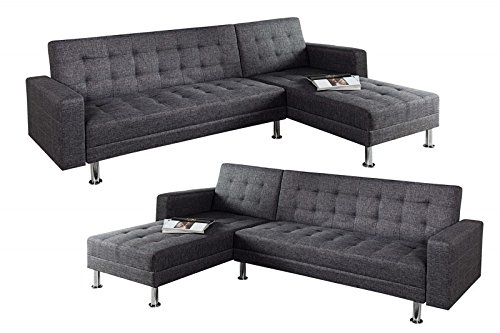 DuNord Design Ecksofa Sofa Couch LOUNGE anthrazit Schlaffunktion beidseitig aufbaubar Strukturstoff