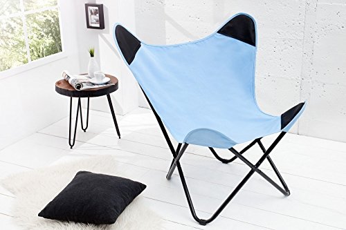DuNord Design Sessel Stuhl TEXAS blau Leinen Loungesessel Esszimmer Butterfly Klappstuhl