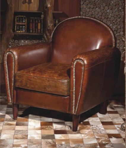 Echtleder Vintage Sessel Ledersessel Braun Antik Design Lounge Clubsessel Sofa Möbel NEU 444