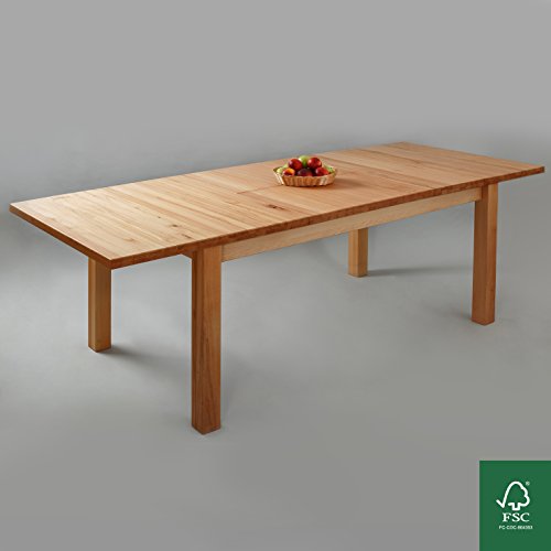 Esstisch Massivholz Buche 100% FSC London Klapptisch Esszimmertisch Massivholz Tisch (160 x 90 x 74 cm) (228(160+68)x90x74 cm)