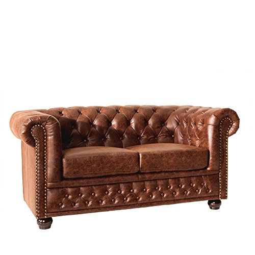 Hochwertiges Chesterfield Sofa 2-Sitzer vintage braun echtes Sattelleder Couch Couchgarnitur Zweisitzer Ledercouch Leder
