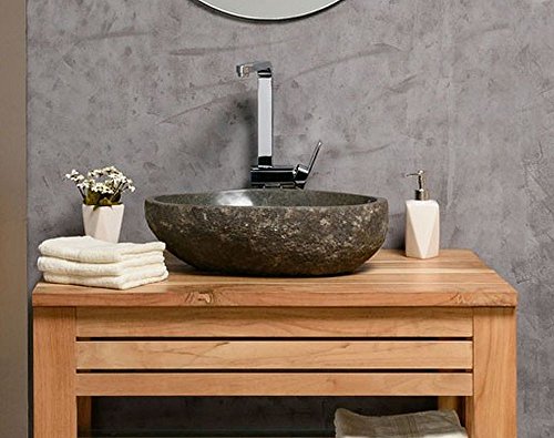 Naturstein Waschbecken 40 cm OVAL - einzeln geprüft und fotografiert - Suchen Sie Ihr Waschbecken mit Größe und Farbe aus - Stein Aufsatzwaschbecken für Bad WC - Stein Granit Findling Flussstein