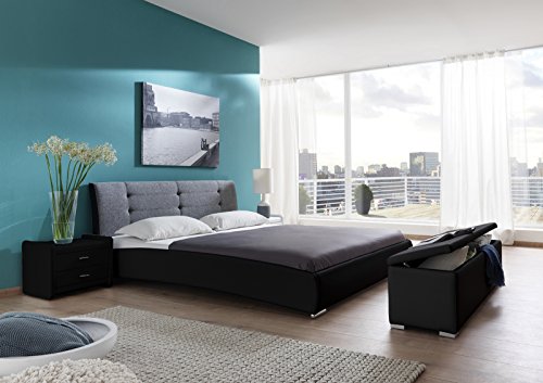 SAM® Design Polsterbett Bastia 200 x 220 cm in schwarz - grau Kopfteil abgesteppt mit Chromfüße auch als Wasserbett verwendbar