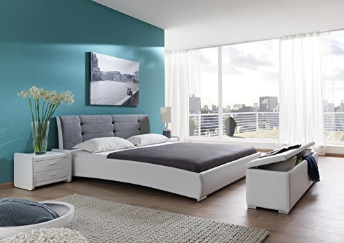 SAM® Polsterbett 120x200 cm Bastia, weiß-grau, Bett mit gepolstertem, hohen Kopfteil, Chrom-Füße, als Wasserbett verwendbar