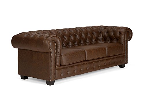 massivum Sofa Chesterfield 3-Sitzer 230x72x90 Echt-Leder vintage-braun Couch im englischen Stil mit Federkern-Polsterung