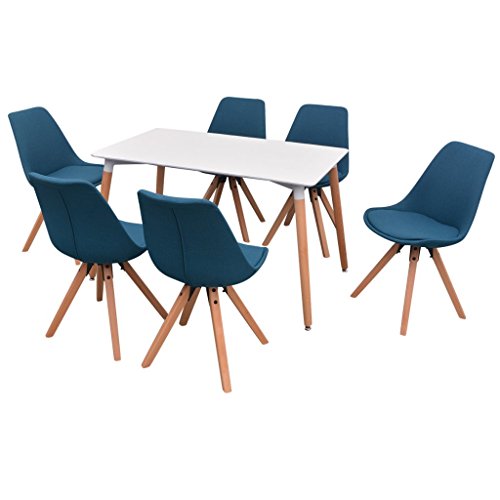 vidaXL 7-tlg. Essgruppe Sitzgruppe Esszimmer Esstischset Stühle Weiß und Blau