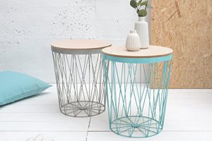 Moderner Couchtisch Beistelltisch STORAGE II grau mit Holzdeckel Korb
