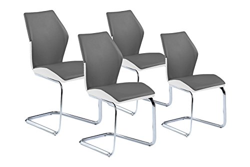 Cavadore Schwingstuhl Snap / Freischwinger ohne Armlehne in modernem Design / Lederimitat / 4 Stühle Grau/Weiß / 45 x 90 x 61 cm (BxHxT) / 4er Set