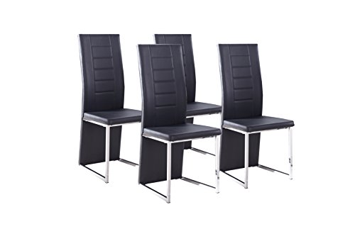 Cavadore Stuhl 4-er Set Esther / Stühle ohne Armlehne in modernem Design / Lederimitat / Stuhlset Schwarz / 54 x 42,5 x 103 cm (T x B x H)