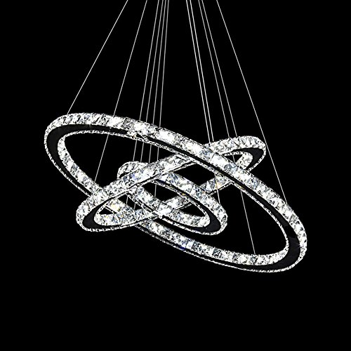 MCTECH® 96W Luxus Modernen Kristall Anhänger Kronleuchter Pendelleuchte Führte Deckenleuchte mit Drei Ring (96W Kaltweiß)