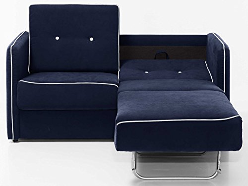 Schlafsofa Merina Grau Blau Weiß Mikrofaser Stoff Sofa Couch Schlafcouch mit Federkern Bettfunktion (Blau)