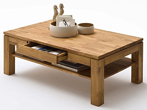 Couchtisch Holz Massiv Eiche mit Schublade Massivholz Wohnzimmer Tisch Asteiche Julian