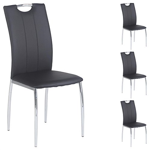 4er SET Esszimmerstuhl Essgruppe APOLLO, Set mit 4 Stühlen in chrom, Lederimitat in schwarz
