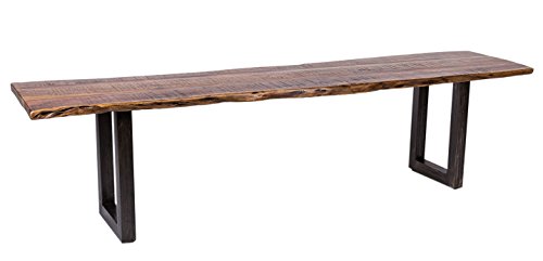 Wolf Möbel® Stilvolle Sitzbank Live edge aus Akazien-Holz, naturbelassene Optik mit einer Baumkanten-Oberfläche, Bank mit schwarz lackierten Metallbeinen, nussbaum-farben, 160 x 38 cm
