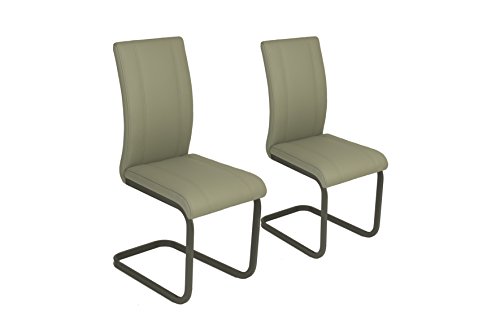 Cavadore Schwingstuhl 2-er Set Lilly / Stühle ohne Armlehne in modernem Design / Lederimitat / Stuhlset Hellgrau / 43 x 99 x 56cm (B x H x T)