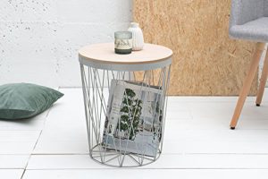Moderner Couchtisch Beistelltisch STORAGE II grau mit Holzdeckel Korb