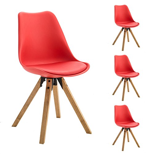 4er Set Esszimmerstuhl Küchenstuhl Stuhlgruppe Essstuhl Stuhl TYSON Kunststoff rot
