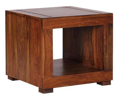WOHNLING Sheesham Massiv-Holz Couchtisch 50 x 50 cm Wohnzimmer-Tisch Design dunkel-braun Landhaus-Stil Beistelltisch Natur-Produkt Wohnzimmermöbel Echtholz Unikat quadratisch modern Massivholzmöbel
