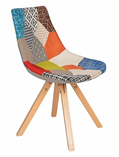 1 x Design Patchwork Sessel Wohnzimmer Küchen Stuhl Esszimmer Sitz Holz Stoff Flicken Bunt