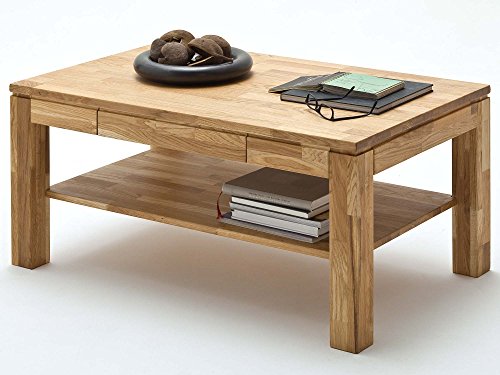 Couchtisch Holz Massiv Eiche mit Schublade Massivholz Wohnzimmer Tisch Asteiche Lukas