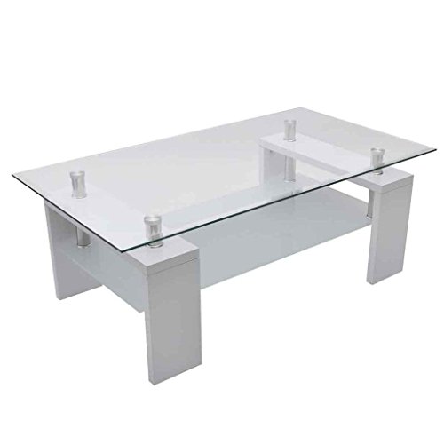 vidaXL Couchtisch Glastisch Beistelltisch Tisch weiß Wohnzimmertisch Glastisch Platte