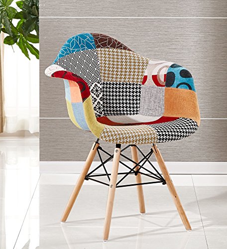P & N Homewares® Moda Patchwork Stuhl Esszimmerstuhl oder Bürostuhl oder Stuhl Wunderschöner Stoff Kombination modernen Retro-Stuhl, WITH ARMS