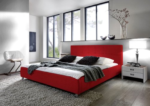 SAM® Polsterbett Bett Zarah in Rot 180 x 200 cm Chrom farbene Füße modernes Design Farbton Kopfteil abgesteppt Wasserbett geeignet