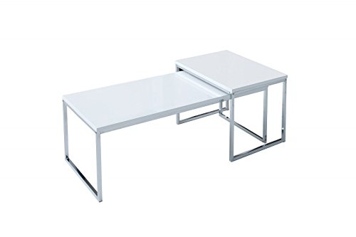 DuNord Design Couchtisch Beistelltisch STAGE LONG 2er Set weiss chrom Design Tisch Set
